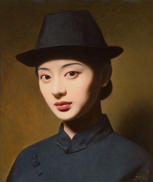 陳承衛-大民國-翠黛 Series on the Republic of China-  A Beautiful Woman in Black