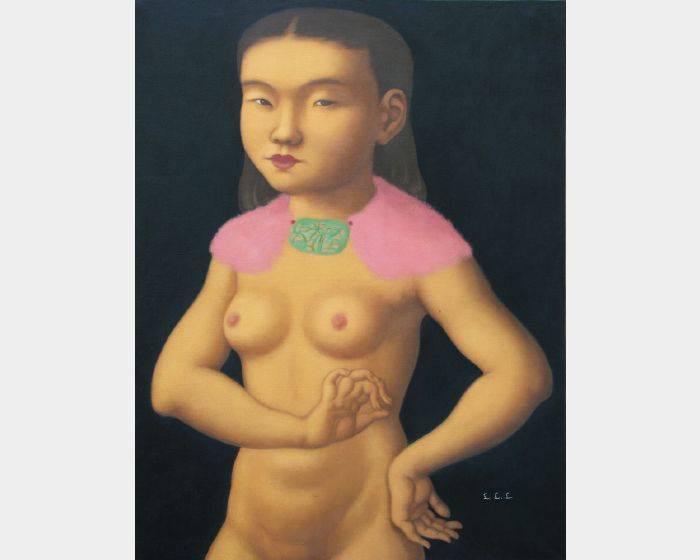 b-05戴貂毛翠玉披肩的女孩  