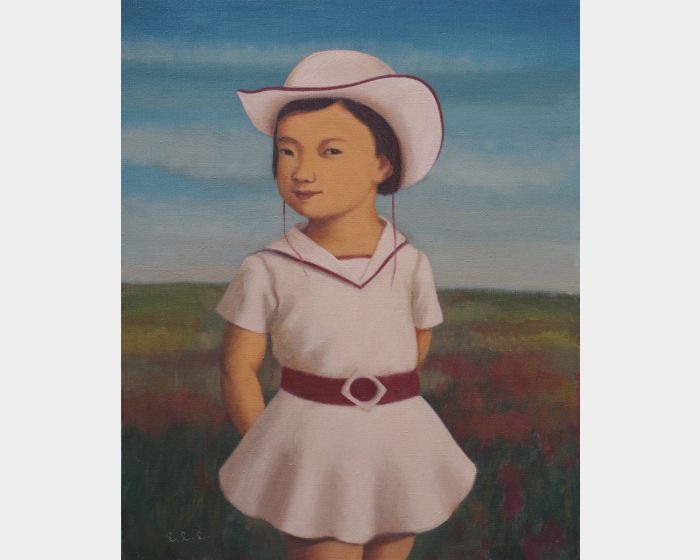 戴白帽子的小女孩