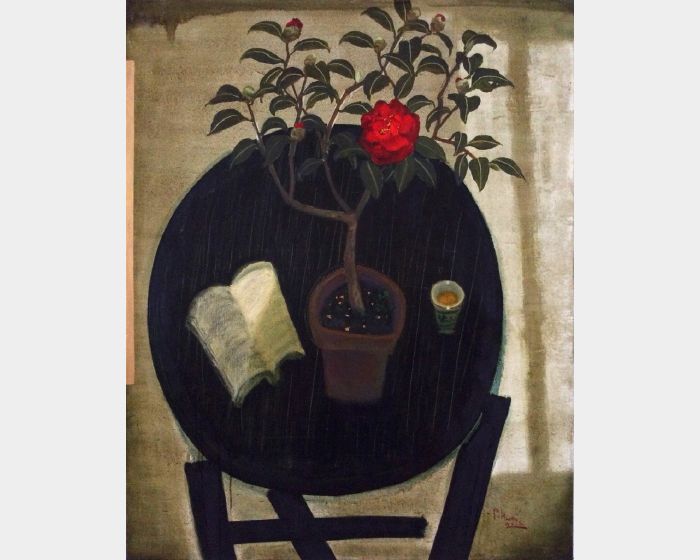 春讀-紅茶花  Spring Reading - Red Camellia