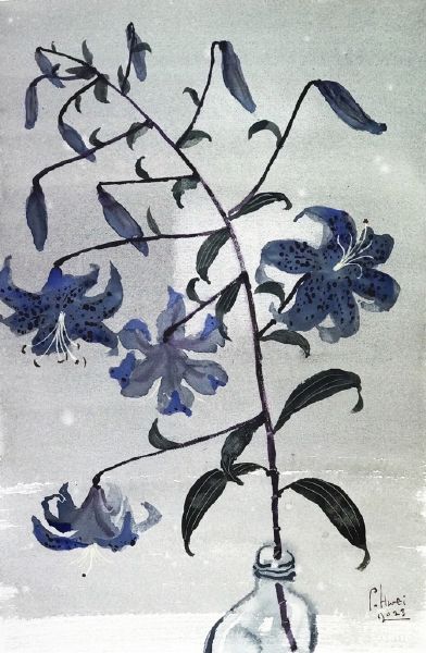董小蕙-靜日-藍色牡丹百合A Peaceful Day- Blue Peony Lily