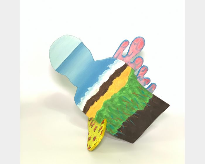 海邊懸崖浪花 腳底紅花滿片 A cliff by the beach, waves and a pattern of red flowers under my feet 