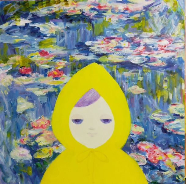 楠章-「睡蓮」と⻩色い合羽 “Water Lilies” and Yellow Raincoat