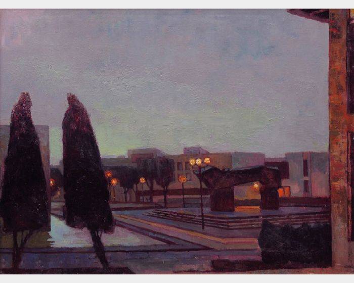 黛色弄影.寫圖書館前庭