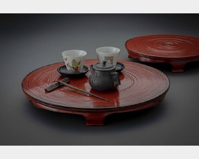 根来塗三つ足盤 大 Tray with Legs,  Negoro Style Large