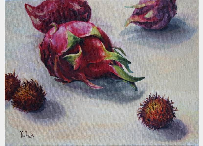 沈玉芬-紅龍果與紅毛丹 Dragon Fruit and Rambutan