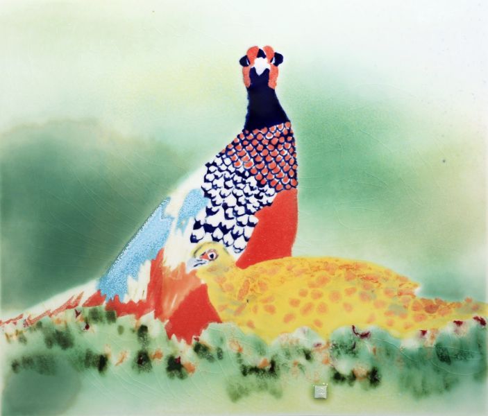 范振金-環頸雉 Ring-necked Pheasant 2018年 32x37cm 陶板釉彩