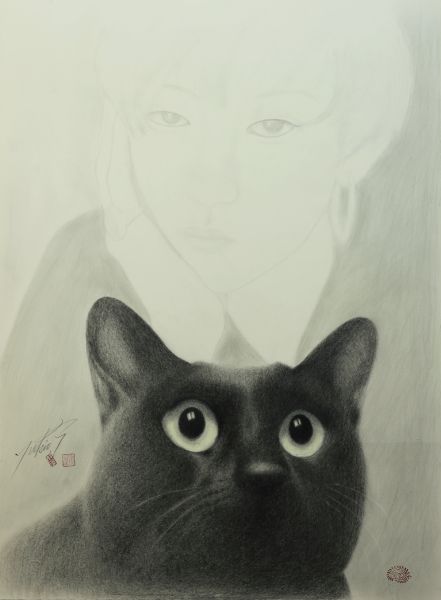 高橋行雄-小姐與黑貓 Mademoiselle and black cat 