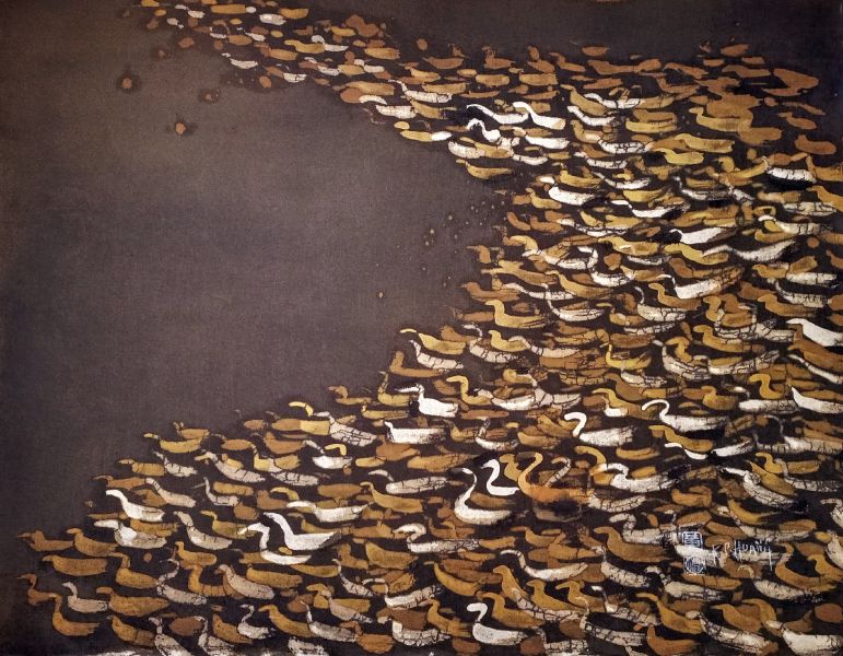 黃歌川-群鵝戲水 Flock of geese playing on the water	