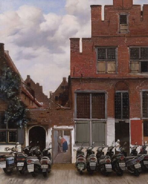 盧昉-被亂停機車的台夫特街景 Street in Delft with Parked Scooters