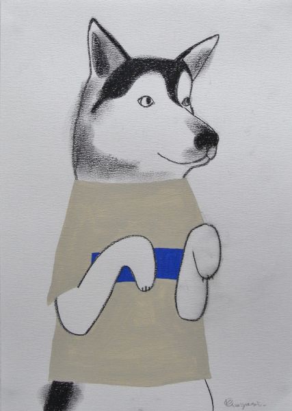 宮城勝規-藍條紋T裇的狗 Chest Blue Line T-shirts Dog (Drawing)