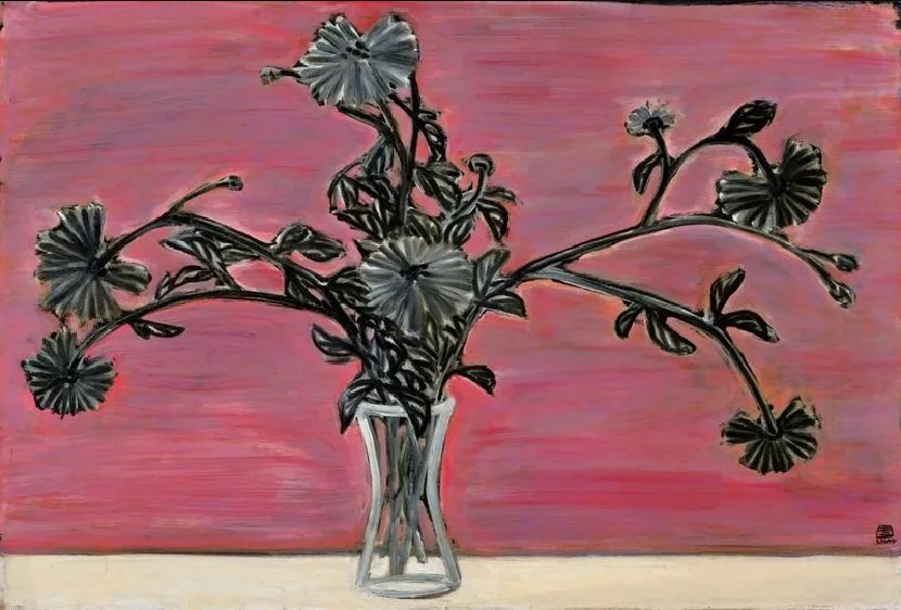 常玉-（含框）常玉版畫 插瓶菊花 Chrysanthemum in Vase