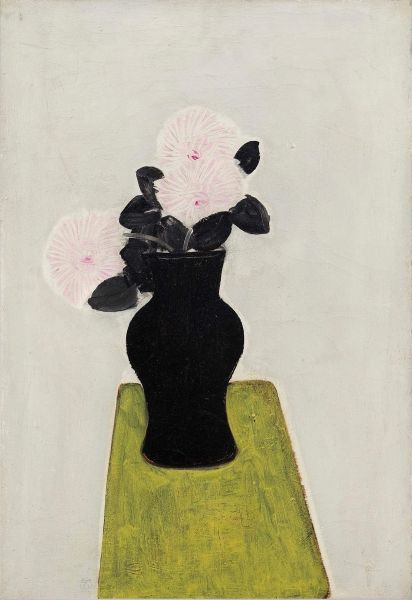 常玉-（含框）常玉版畫 黑瓶與菊花 Chrysanthemums in a Black Vase