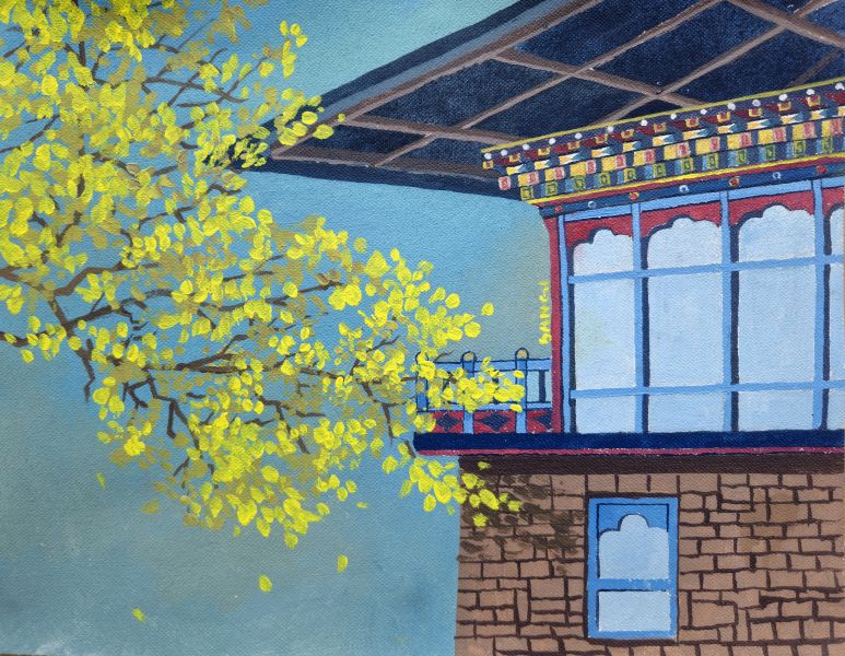 桑吉塔 ‧ 萊-老房子與黃花 Old house with yellow flowers
