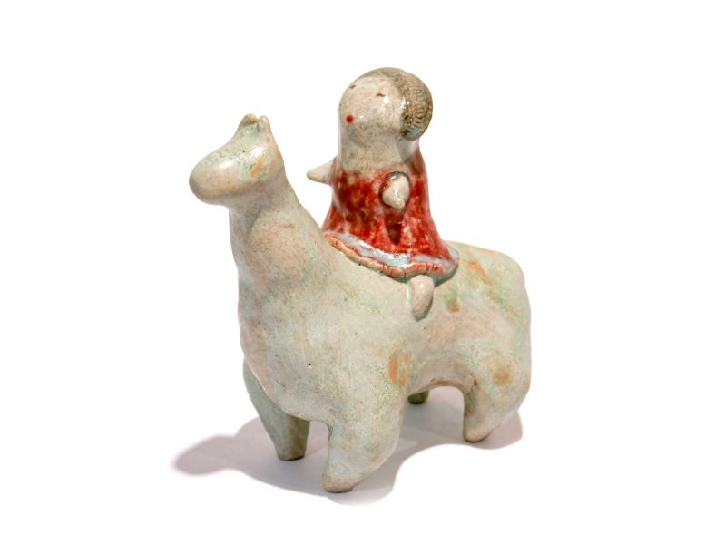 吳仲宗-身騎白馬(紅)--陶瓷藝品