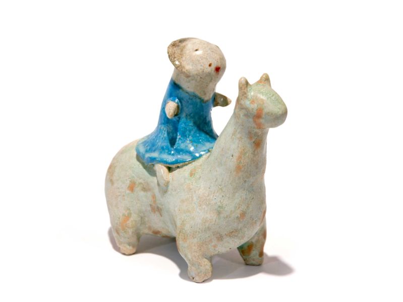 吳仲宗-身騎白馬(藍)--陶瓷藝品