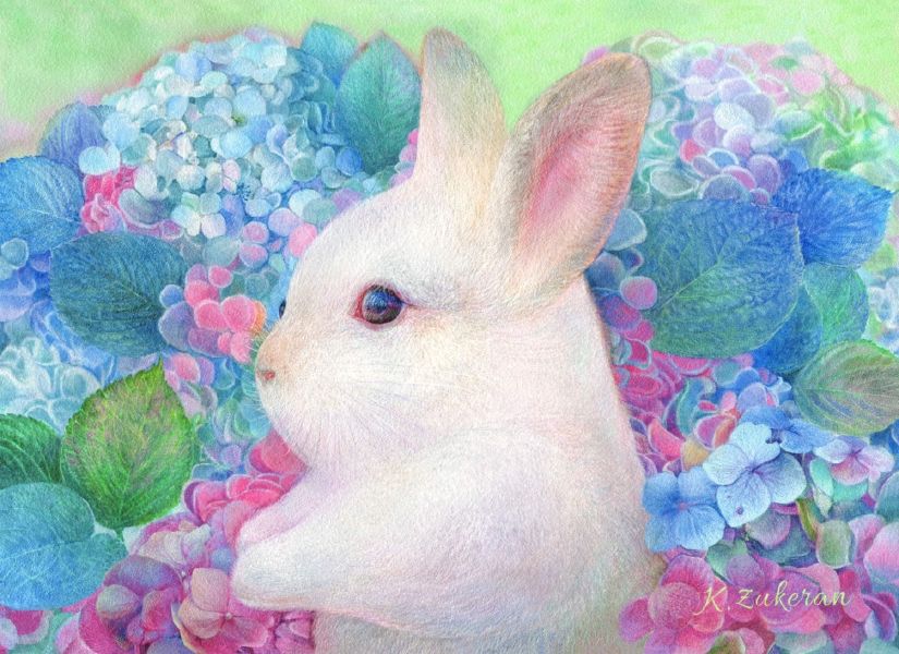 瑞慶覽香織-六月 繡球吉祥兔 紫陽花の縁起うさぎ  June Hydrangea Auspicious Rabbit