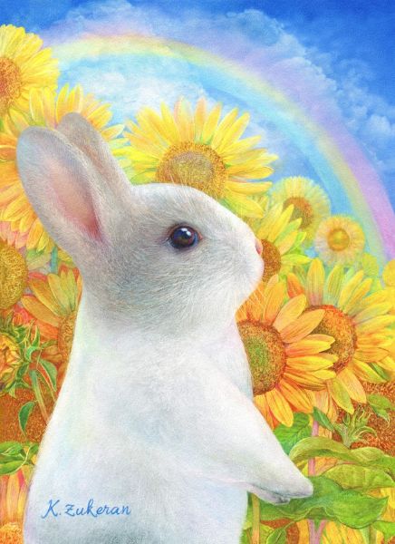 瑞慶覽香織-八月 向日葵吉祥兔 向日葵と縁起うさぎ  August Sunflower Auspicious Rabbit