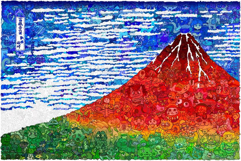 佐垣慶多-浮世繪-紅富士山：凱風快晴《富嶽三十六景》Red Fuji: Fine Wind, Clear Morning -99 Lucky Charms