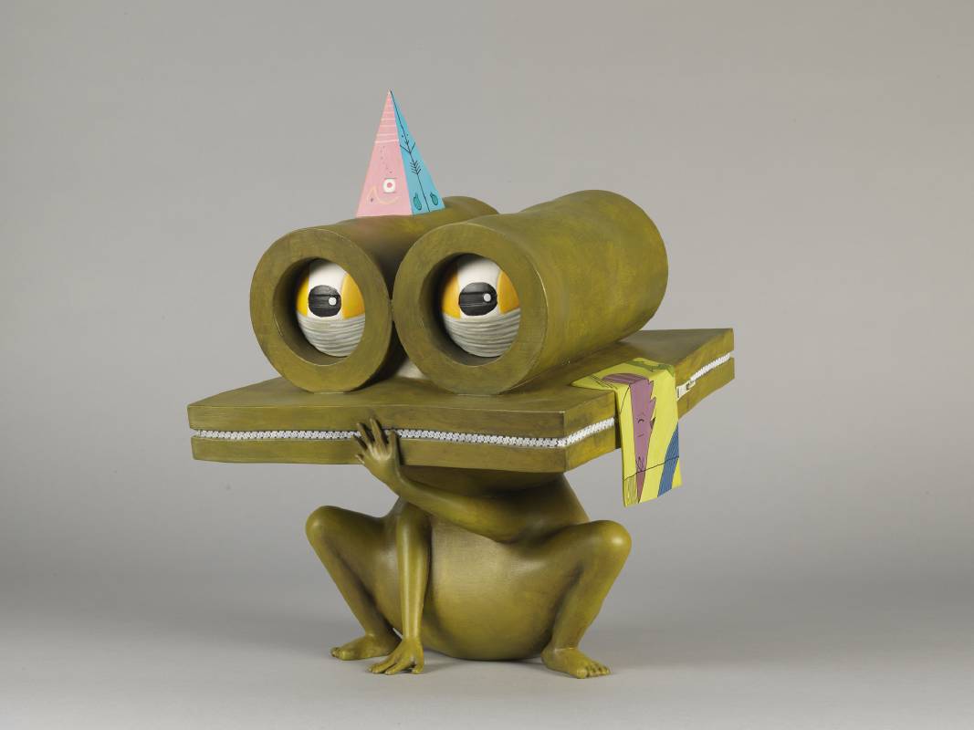 中原千尋 / Intelligent Frog-Chuck  / 36.5x27x27 cm / 樹脂，白鐵絲，複合媒材，壓克力手工上色 / 2018
