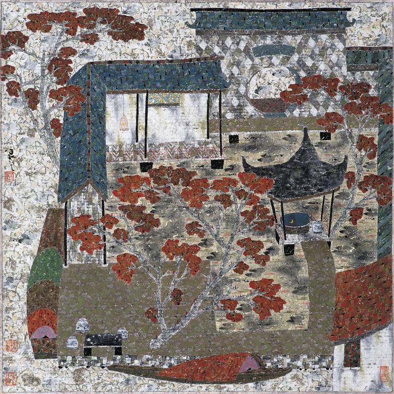 朱紅 / 水鄉秋歌‧5 / 68×68.5cm / 混合媒材紙本 / 2007
