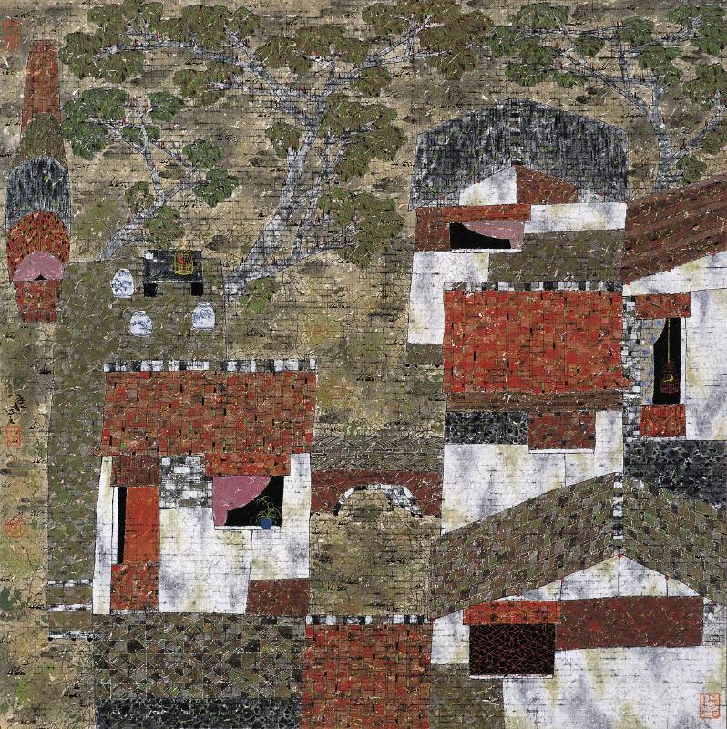 朱紅 / 水鄉情‧3 / 69×68cm / 混合媒材紙本 / 2007