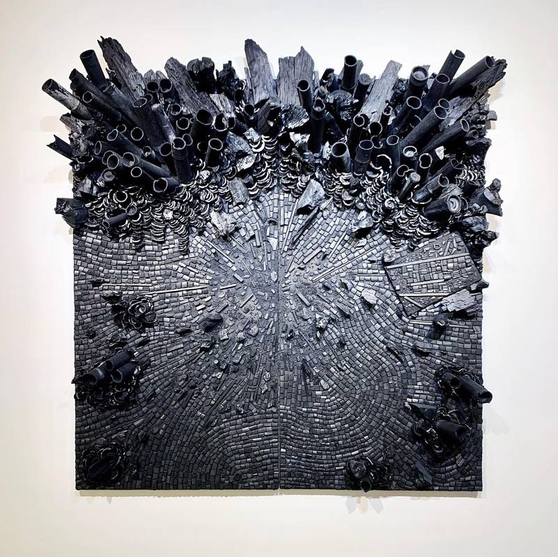 黃敬中 / 不要靜靜走入#2 / 134×134x23cm / 炭，水泥，木板 / 2022