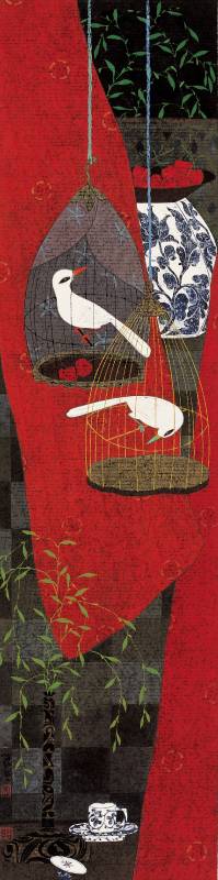 朱紅 / 相鳴成韻 / 137.8×34.6cm / 混合媒材紙本 / 2003