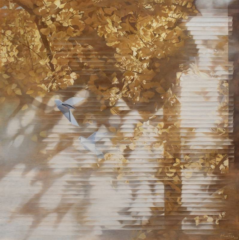 蔡函庭 / 日日的念想XX：銀杏碎片 / 90×90cm / 油畫畫布 / 2025