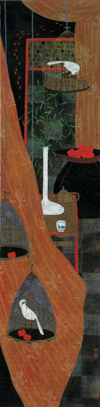 朱紅 / 相鳴成韻‧5 / 138.6×34.5cm / 混合媒材紙本 / 2008