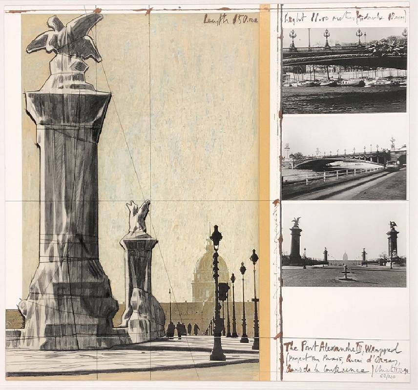 藝術家：克里斯妥　　標題：The Pont Alexandre III Wrapped Project for Paris  　　尺寸： 70 * 75 cm 　材質：版畫／紙本　( 117/120 )　年代：1991　