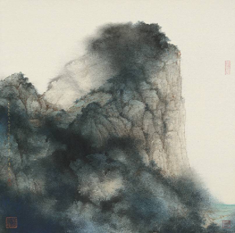 藝術家：彭偉新　　標題：林隱  　　尺寸：48.8 * 49.2 cm  　材質：岩彩／銀箋　　年代：2022　