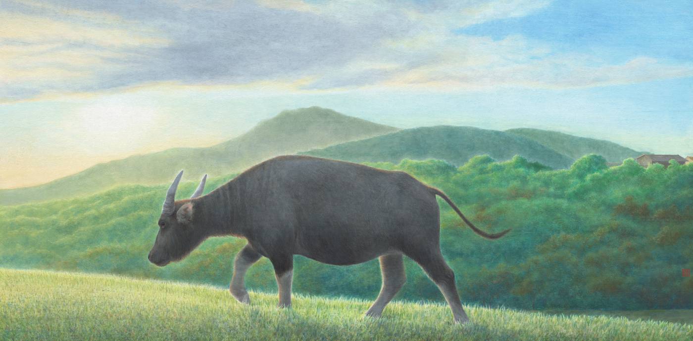 藝術家：林貞君　　標題： 闊步  　　尺寸：32 * 65 cm  　材質：岩彩／銀箋　　年代：2023　