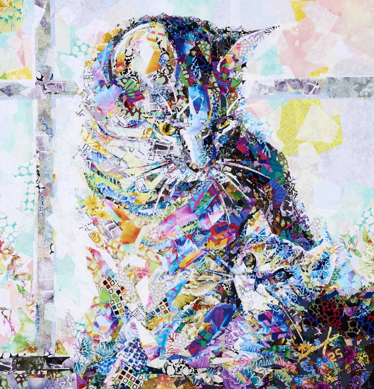 藝術家：劉棟　　標題：依偎  　　尺寸：92 * 86 cm  　材質：複合媒材／布　　年代：2025