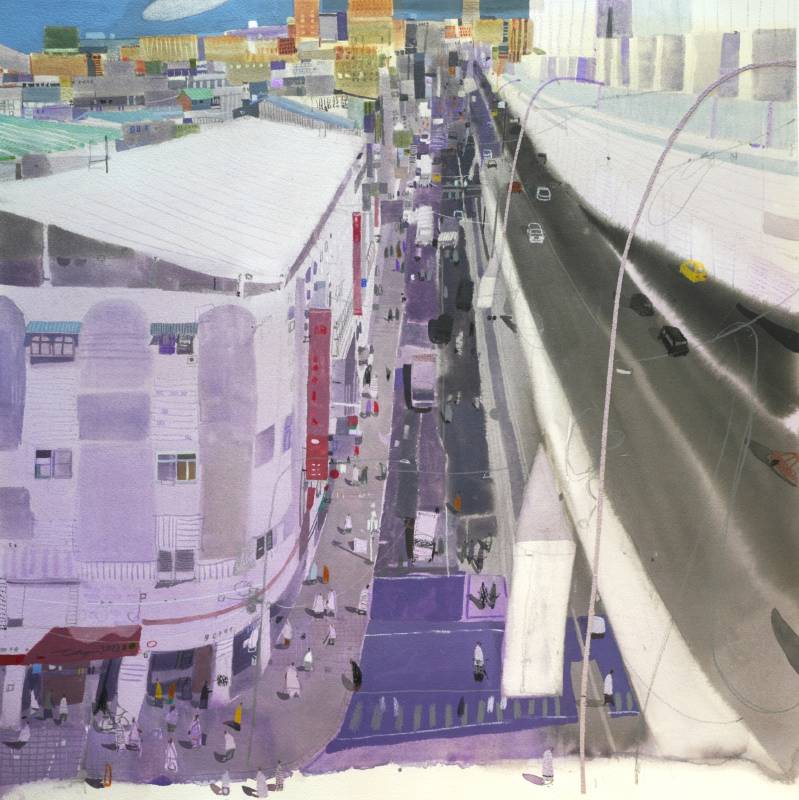 藝術家：綦宗涵　　標題：陸橋奏曲　     尺寸：54 * 54 cm  　材質：水彩／紙本　　年代：2024