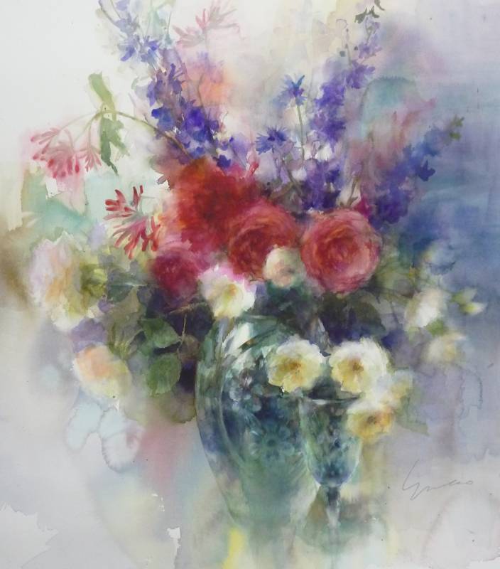 藝術家：永山裕子　　標題：花園來的玫瑰　     尺寸：59 * 51 cm  　材質：水彩／紙本　　年代：2024