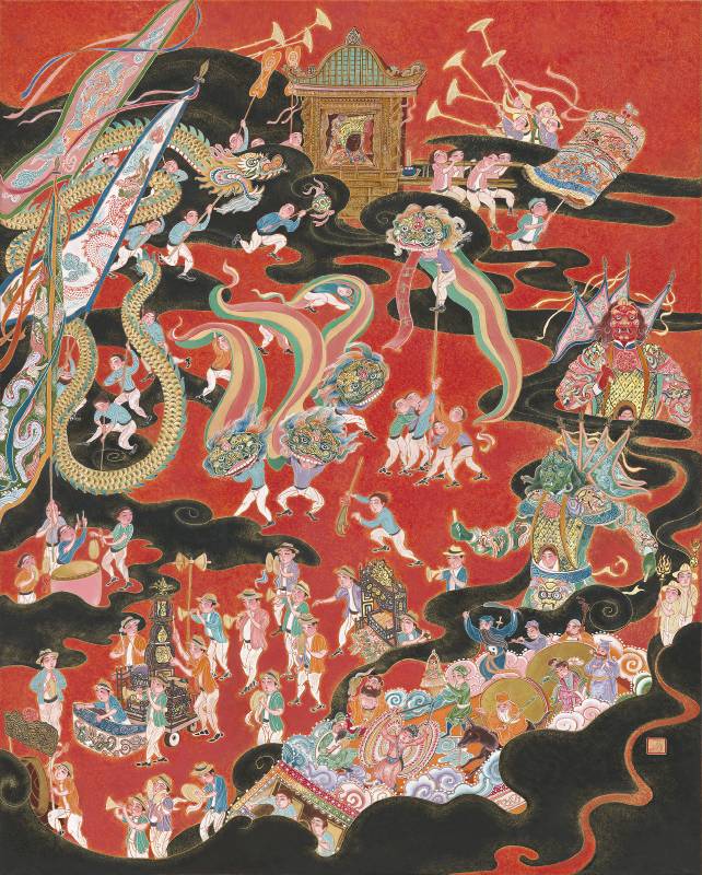 張維元　　媽祖遶境-富貴平安圖　　 162 * 130 cm 　　 岩彩／高知麻紙　　2025