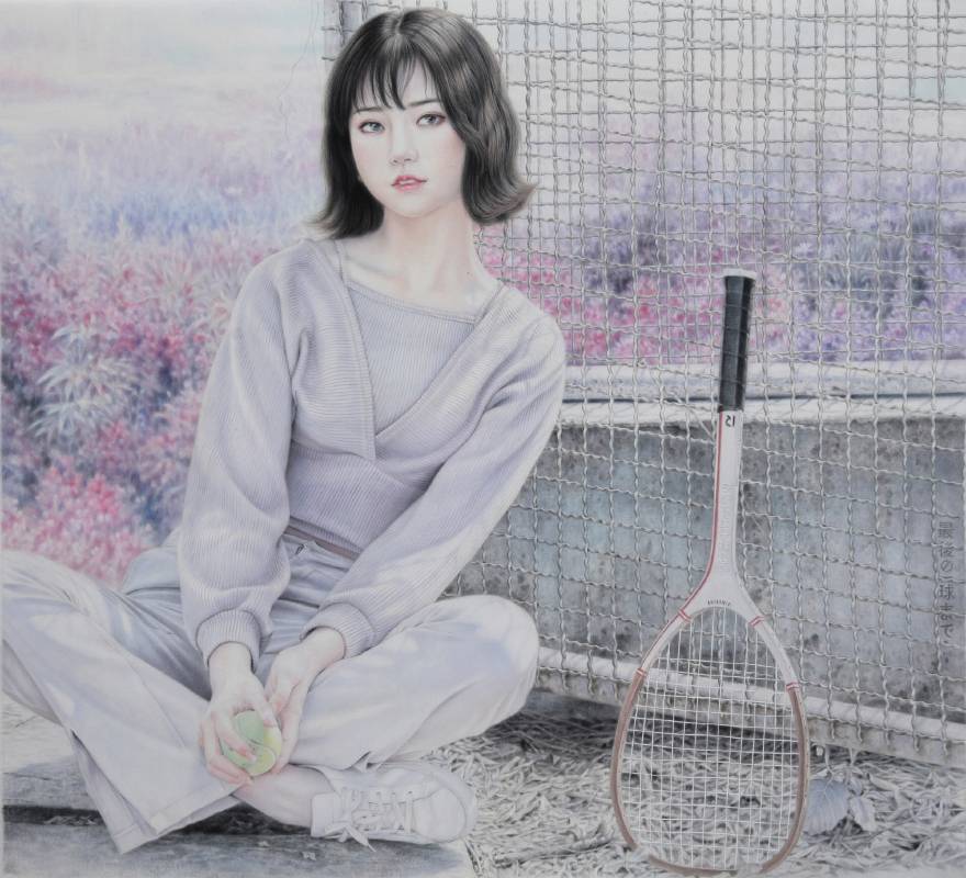 吳宥鋅　　Bloom on the Battlefield    110 * 121.5 cm　　水墨設色紙本　2025