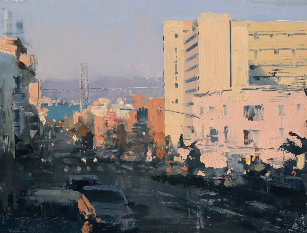 曾新耀　通往海灣大橋百老滙街　　　 23 * 30.5 cm (4)　　 油畫／畫紙　 2025