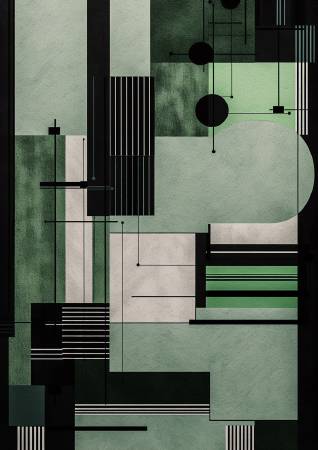 葉安妮-實驗視覺風格的綠黑條紋地毯