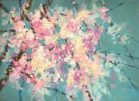 鄭素雲-三月櫻-花旗木，4K壓克力顏料