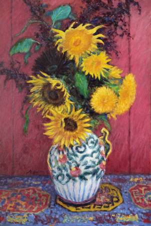 魏安杰-紅色背景中的向日葵