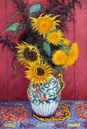 魏安杰-紅色背景中的向日葵