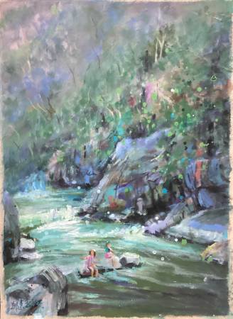 鄭素雲-六龜寶來溪澗的景色，4K壓克力顏料