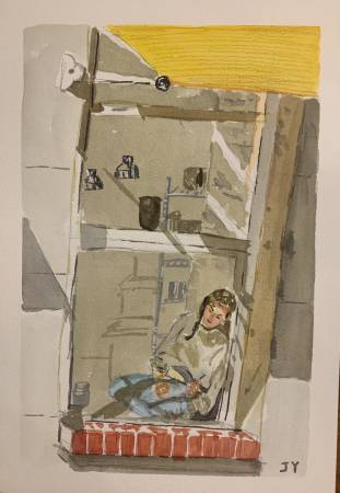 楊約翰-在咖啡廳看書的女人