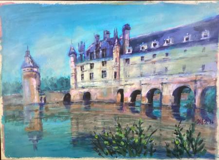 鄭素雲-法國舍農索古堡的美麗風華；4K厚紙卡與壓克力顏料