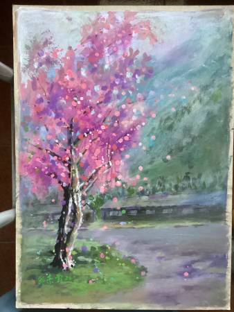 鄭素雲-武陵農場櫻花季、4K壓克力顏料