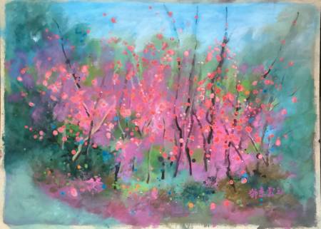 鄭素雲-六龜寶山里的櫻花季，4K壓克力顏料