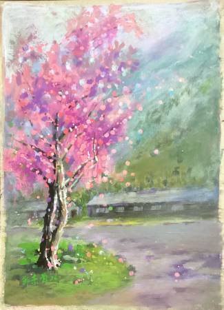 鄭素雲-武陵農場櫻花季、4K壓克力顏料
