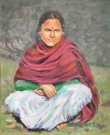 鄭素雲-尼泊爾女子：15F畫布板、壓克力顏料